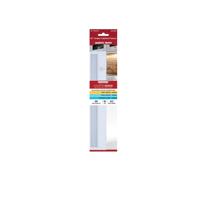 Under Cabinet Nuvo 63-502 9 Watt - 14 Inch LED White Under Cabinet Light - 3K/4K/5K CCT Selectable - 50000 Hours - White Finish Nuvo