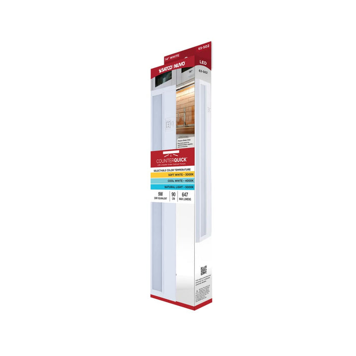 Under Cabinet Nuvo 63-502 9 Watt - 14 Inch LED White Under Cabinet Light - 3K/4K/5K CCT Selectable - 50000 Hours - White Finish Nuvo