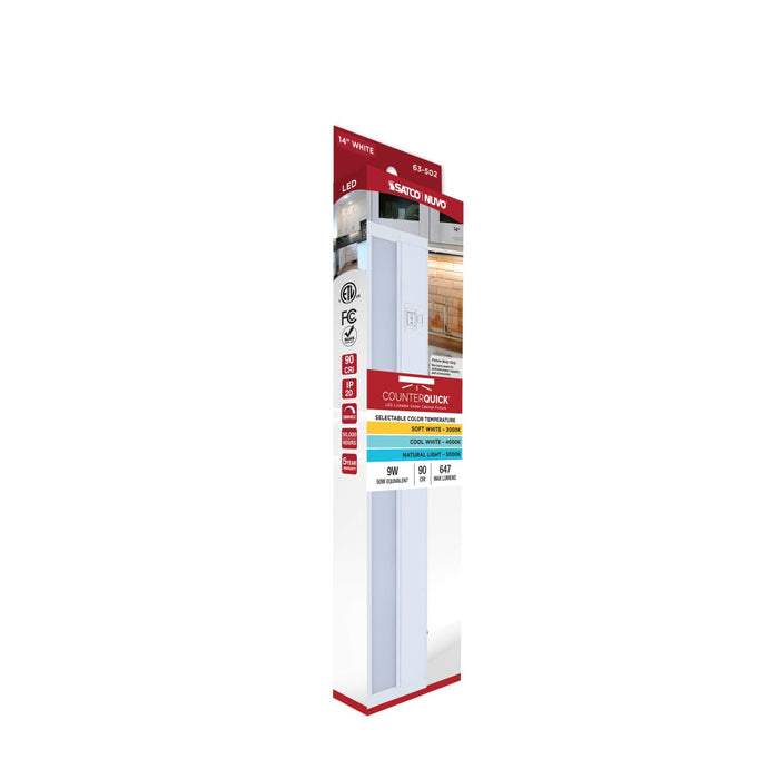 Under Cabinet Nuvo 63-502 9 Watt - 14 Inch LED White Under Cabinet Light - 3K/4K/5K CCT Selectable - 50000 Hours - White Finish Nuvo