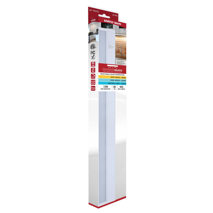 Under Cabinet Nuvo 63-503 13 Watt - 22 Inch LED White Under Cabinet Light - 3K/4K/5K CCT Selectable - 50000 Hours - White Finish Nuvo