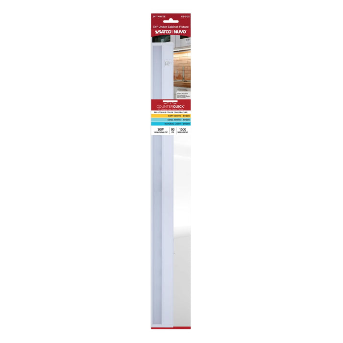 Under Cabinet Nuvo 63-505 20 Watt - 34 Inch LED White Under Cabinet Light - 3K/4K/5K CCT Selectable - White Finish Nuvo