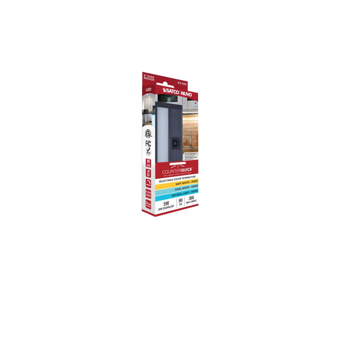 Under Cabinet Nuvo 63-520 5 Watt 8-Inch LED Under Cabinet - 30K/40K/50K 3K/4K/5K CCT Selectable - Dark Bronze - 120 Volt Nuvo