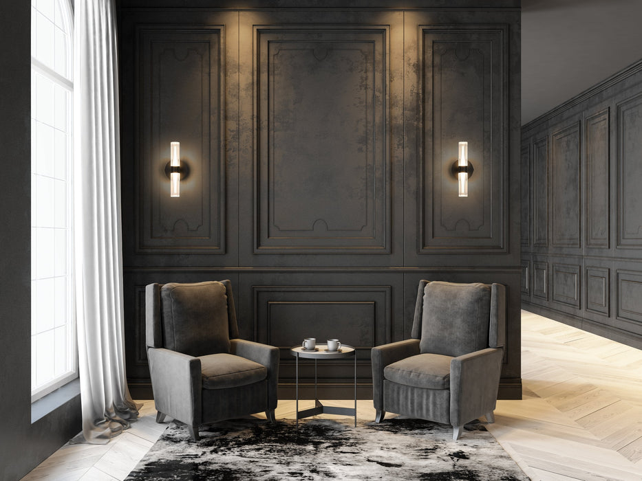 Wall Sconce Thesis 207314A Ristretto 13 inch 2 light Matte Black LED Wall Sconce with Clear Ribbed and White Acrylic Shades THESIS