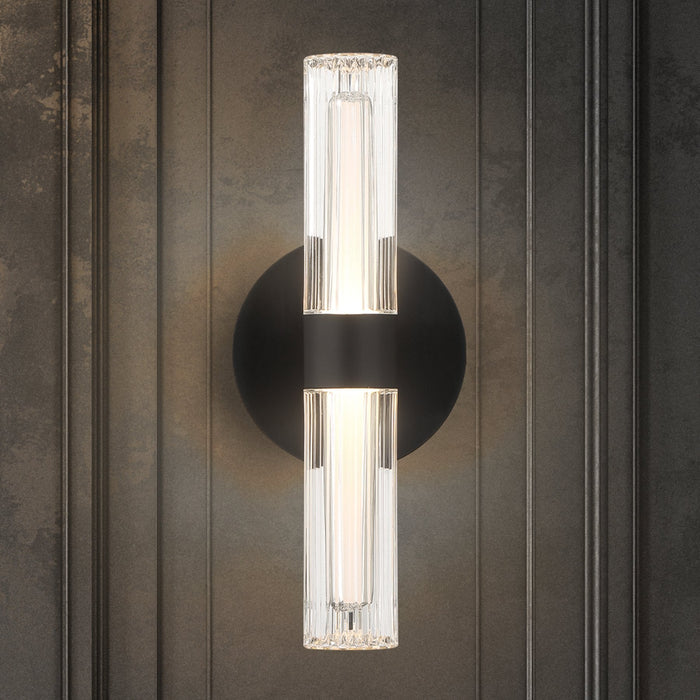 Wall Sconce Thesis 207314A Ristretto 13 inch 2 light Matte Black LED Wall Sconce with Clear Ribbed and White Acrylic Shades THESIS