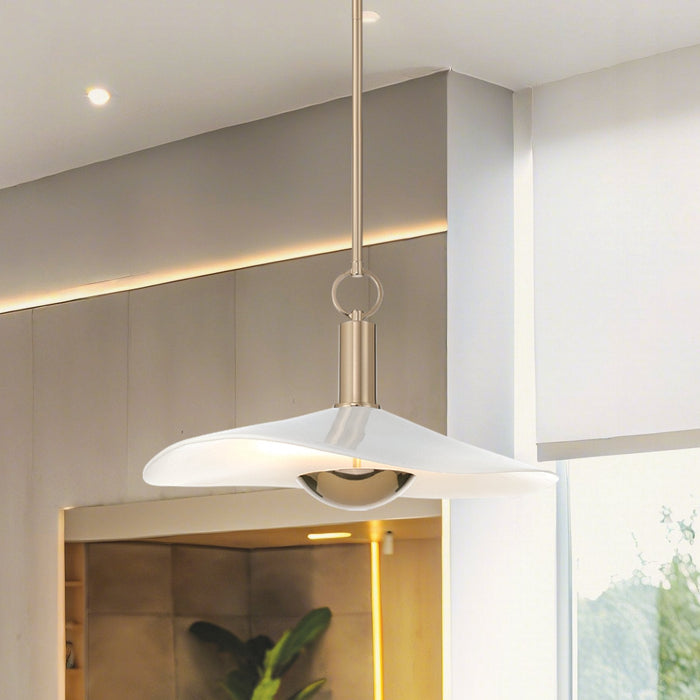 Convertible Pendant Thesis 207395A Novella 18 inch Polished Gold LED Convertible Pendant with White Glazed Ceramic Shade THESIS