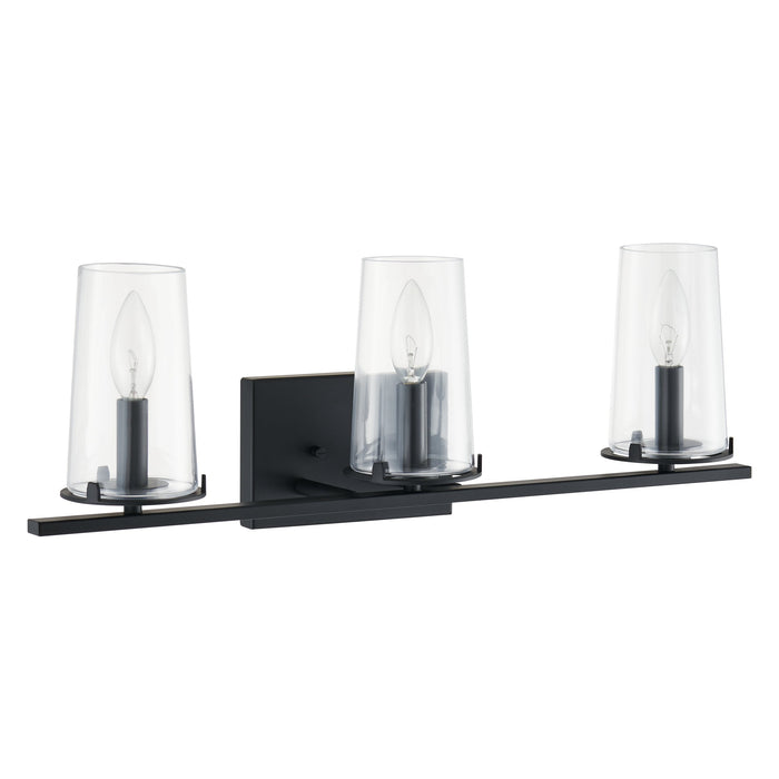 Vanity Light Thesis 206956A Jared 24 inch 3 light Matte Black Vanity Light with Clear Glass Shades THESIS