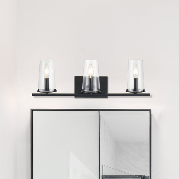 Vanity Light Thesis 206956A Jared 24 inch 3 light Matte Black Vanity Light with Clear Glass Shades THESIS