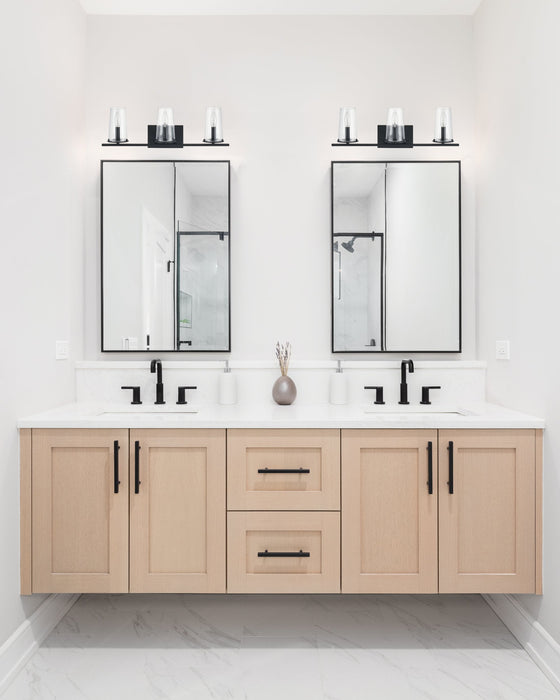 Vanity Light Thesis 206956A Jared 24 inch 3 light Matte Black Vanity Light with Clear Glass Shades THESIS