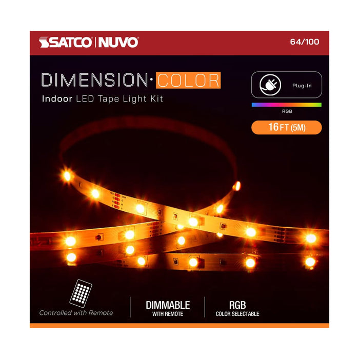 Tape Light Nuvo 64-100 Dimension Color - Tape Light strip - 16 ft. - RGB - Plug connection - White Finish Nuvo