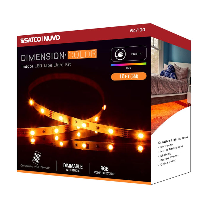 Tape Light Nuvo 64-100 Dimension Color - Tape Light strip - 16 ft. - RGB - Plug connection - White Finish Nuvo