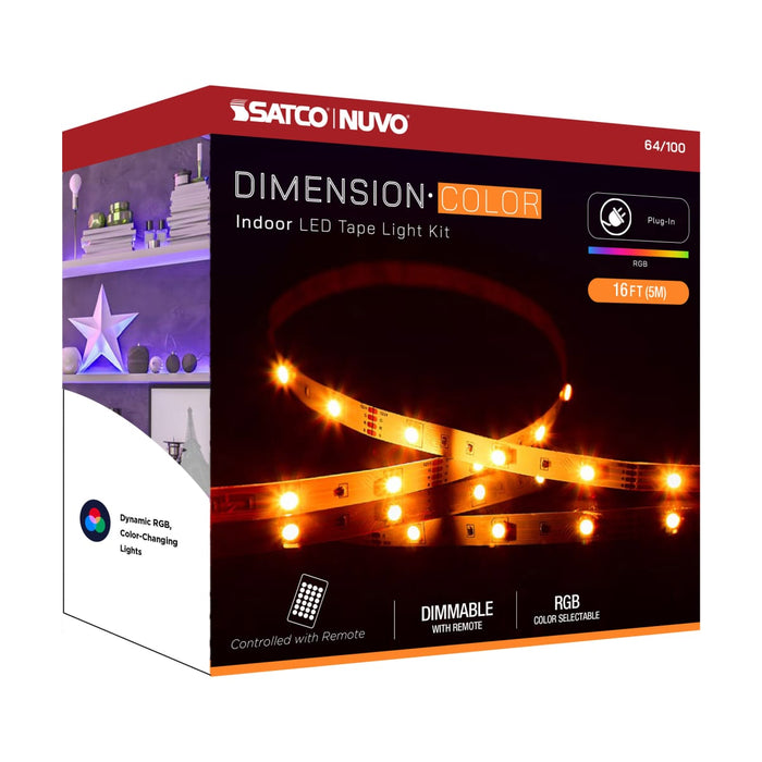 Tape Light Nuvo 64-100 Dimension Color - Tape Light strip - 16 ft. - RGB - Plug connection - White Finish Nuvo