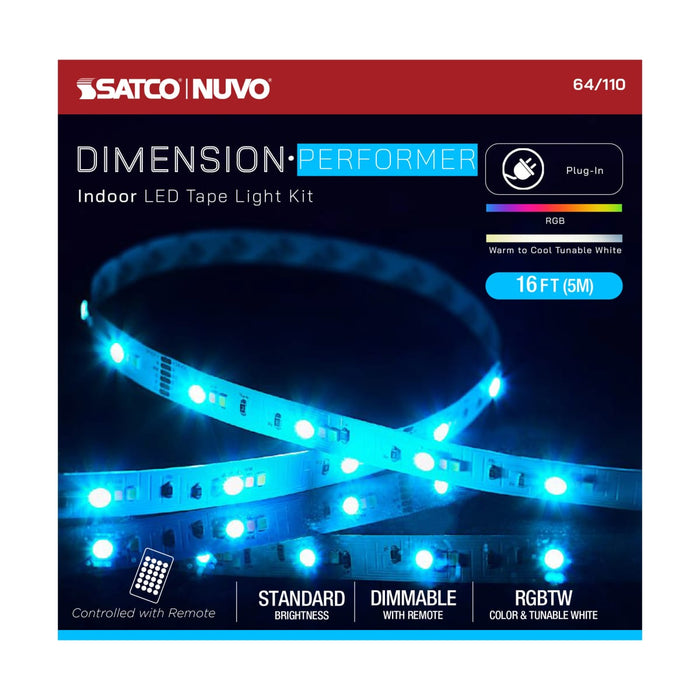 Tape Light Nuvo 64-110 Dimension Performer - Tape Light strip - 16 ft. - RGB plus Tunable White - Plug connection - IR Remote Included - White Finish Nuvo