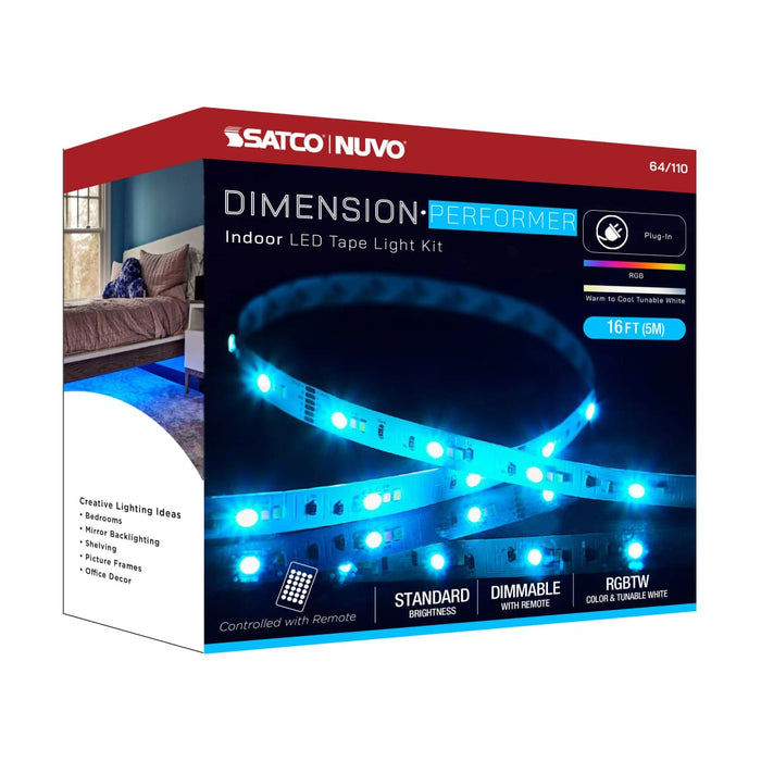 Tape Light Nuvo 64-110 Dimension Performer - Tape Light strip - 16 ft. - RGB plus Tunable White - Plug connection - IR Remote Included - White Finish Nuvo