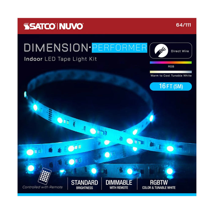 Tape Light Nuvo 64-111 Dimension Performer - Tape Light strip - 16 ft. - RGB plus Tunable White - J-Box connection - IR Remote Included - White Finish Nuvo