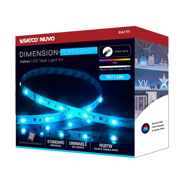 Tape Light Nuvo 64-111 Dimension Performer - Tape Light strip - 16 ft. - RGB plus Tunable White - J-Box connection - IR Remote Included - White Finish Nuvo