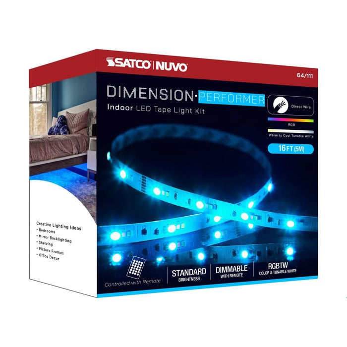 Tape Light Nuvo 64-111 Dimension Performer - Tape Light strip - 16 ft. - RGB plus Tunable White - J-Box connection - IR Remote Included - White Finish Nuvo