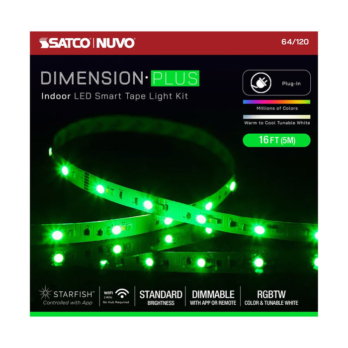 Tape Light Nuvo 64-120 Dimension Plus - Tape Light strip - 16 ft. - RGB plus Tunable White - Plug connection - Starfish IOT Capable - IR Remote Included - White Finish Nuvo