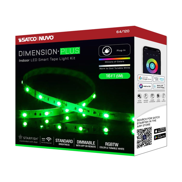 Tape Light Nuvo 64-120 Dimension Plus - Tape Light strip - 16 ft. - RGB plus Tunable White - Plug connection - Starfish IOT Capable - IR Remote Included - White Finish Nuvo