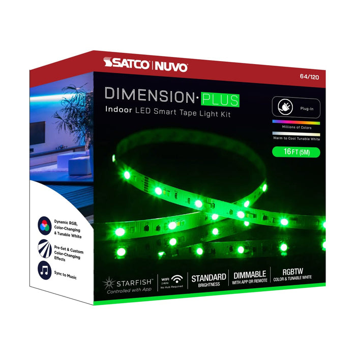 Tape Light Nuvo 64-120 Dimension Plus - Tape Light strip - 16 ft. - RGB plus Tunable White - Plug connection - Starfish IOT Capable - IR Remote Included - White Finish Nuvo