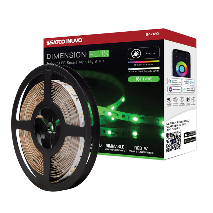Tape Light Nuvo 64-120 Dimension Plus - Tape Light strip - 16 ft. - RGB plus Tunable White - Plug connection - Starfish IOT Capable - IR Remote Included - White Finish Nuvo
