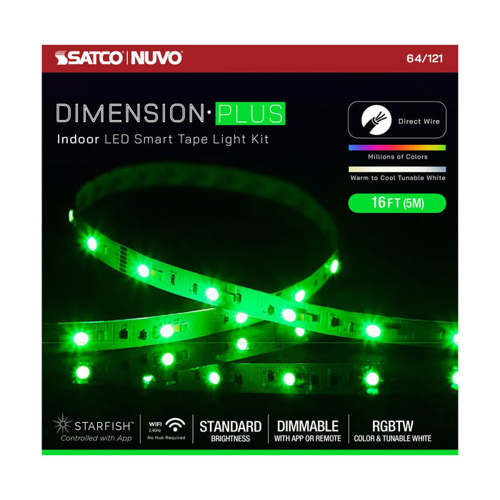 Tape Light Nuvo 64-121 Dimension Plus - Tape Light strip - 16 ft. - RGB plus Tunable White - J-Box connection - Starfish IOT Capable - IR Remote Included - White Finish Nuvo