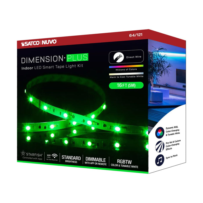 Tape Light Nuvo 64-121 Dimension Plus - Tape Light strip - 16 ft. - RGB plus Tunable White - J-Box connection - Starfish IOT Capable - IR Remote Included - White Finish Nuvo