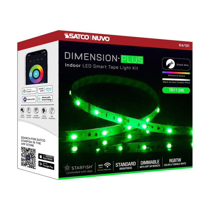Tape Light Nuvo 64-121 Dimension Plus - Tape Light strip - 16 ft. - RGB plus Tunable White - J-Box connection - Starfish IOT Capable - IR Remote Included - White Finish Nuvo