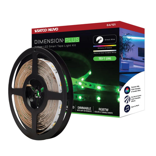 Tape Light Nuvo 64-121 Dimension Plus - Tape Light strip - 16 ft. - RGB plus Tunable White - J-Box connection - Starfish IOT Capable - IR Remote Included - White Finish Nuvo