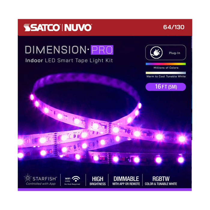 Tape Light Nuvo 64-130 Dimension Pro - Tape Light strip - 16 ft. - Hi-Output - RGB plus Tunable White - Plug connection - Starfish IOT Capable - IR Remote Included - White Finish Nuvo