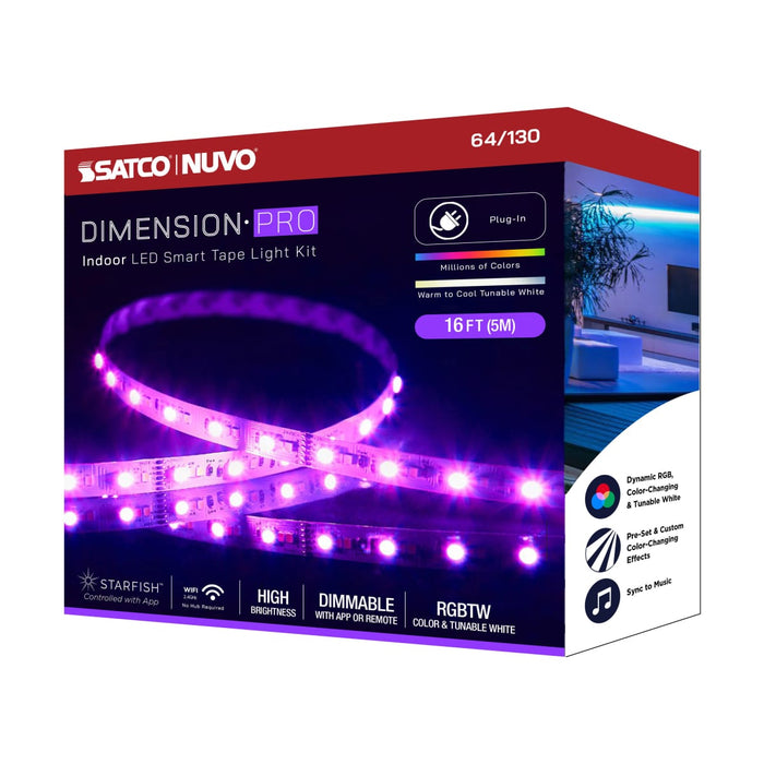 Tape Light Nuvo 64-130 Dimension Pro - Tape Light strip - 16 ft. - Hi-Output - RGB plus Tunable White - Plug connection - Starfish IOT Capable - IR Remote Included - White Finish Nuvo