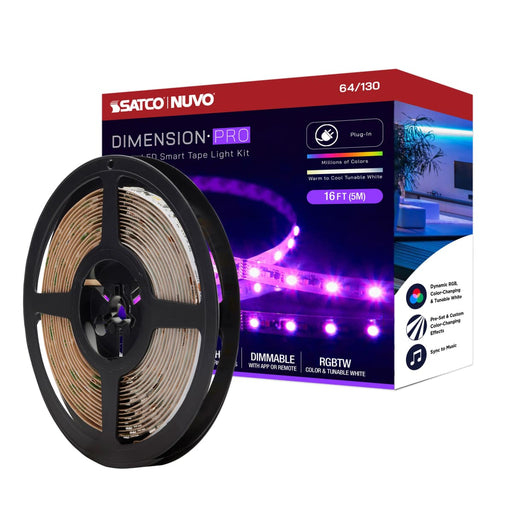 Tape Light Nuvo 64-130 Dimension Pro - Tape Light strip - 16 ft. - Hi-Output - RGB plus Tunable White - Plug connection - Starfish IOT Capable - IR Remote Included - White Finish Nuvo