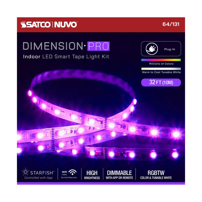 Tape Light Nuvo 64-131 Dimension Pro - Tape Light strip - 32 ft. - Hi-Output - RGB plus Tunable White - Plug connection - Starfish IOT Capable - IR Remote Included - White Finish Nuvo