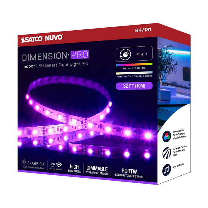 Tape Light Nuvo 64-131 Dimension Pro - Tape Light strip - 32 ft. - Hi-Output - RGB plus Tunable White - Plug connection - Starfish IOT Capable - IR Remote Included - White Finish Nuvo