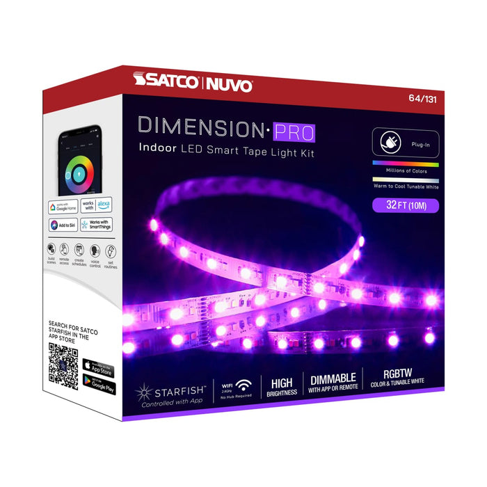 Tape Light Nuvo 64-131 Dimension Pro - Tape Light strip - 32 ft. - Hi-Output - RGB plus Tunable White - Plug connection - Starfish IOT Capable - IR Remote Included - White Finish Nuvo