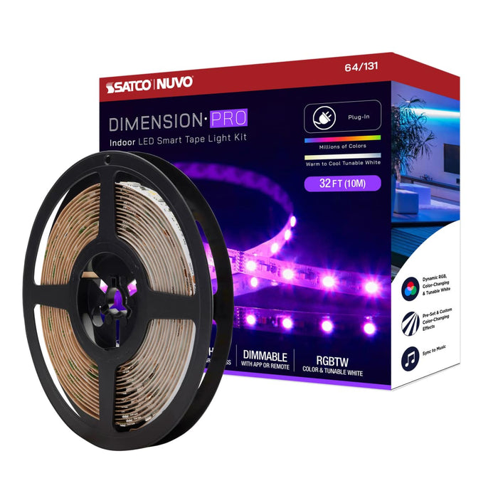 Tape Light Nuvo 64-131 Dimension Pro - Tape Light strip - 32 ft. - Hi-Output - RGB plus Tunable White - Plug connection - Starfish IOT Capable - IR Remote Included - White Finish Nuvo