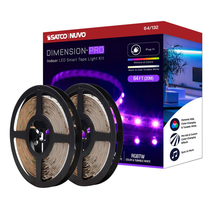 Tape Light Nuvo 64-132 Dimension Pro - Tape Light strip - 64 ft. - Hi-Output - RGB plus Tunable White - Plug connection - Starfish IOT Capable - IR Remote Included - White Finish Nuvo