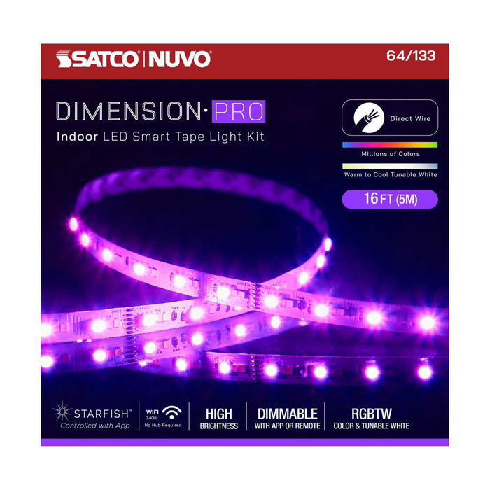 Tape Light Nuvo 64-133 Dimension Pro - Tape Light strip - 16 ft. - Hi-Output - RGB plus Tunable White - J-Box connection - Starfish IOT Capable - IR Remote Included - White Finish Nuvo