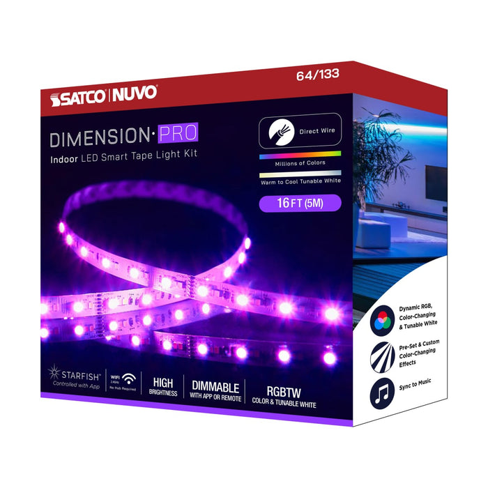 Tape Light Nuvo 64-133 Dimension Pro - Tape Light strip - 16 ft. - Hi-Output - RGB plus Tunable White - J-Box connection - Starfish IOT Capable - IR Remote Included - White Finish Nuvo