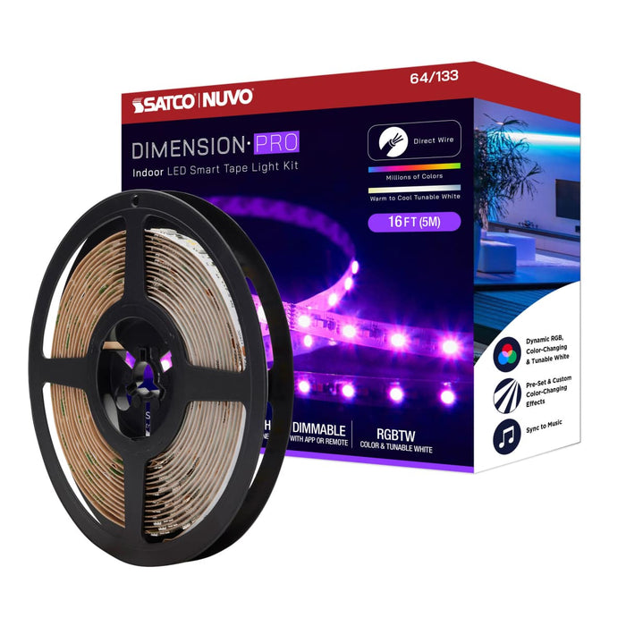 Tape Light Nuvo 64-133 Dimension Pro - Tape Light strip - 16 ft. - Hi-Output - RGB plus Tunable White - J-Box connection - Starfish IOT Capable - IR Remote Included - White Finish Nuvo