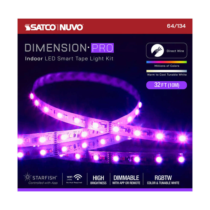 Tape Light Nuvo 64-134 Dimension Pro - Tape Light strip - 32 ft. - Hi-Output - RGB plus Tunable White - J-Box connection - Starfish IOT Capable - IR Remote Included - White Finish Nuvo