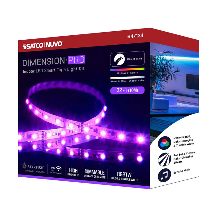 Tape Light Nuvo 64-134 Dimension Pro - Tape Light strip - 32 ft. - Hi-Output - RGB plus Tunable White - J-Box connection - Starfish IOT Capable - IR Remote Included - White Finish Nuvo
