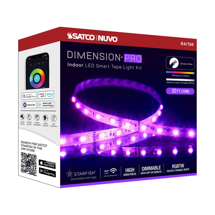 Tape Light Nuvo 64-134 Dimension Pro - Tape Light strip - 32 ft. - Hi-Output - RGB plus Tunable White - J-Box connection - Starfish IOT Capable - IR Remote Included - White Finish Nuvo