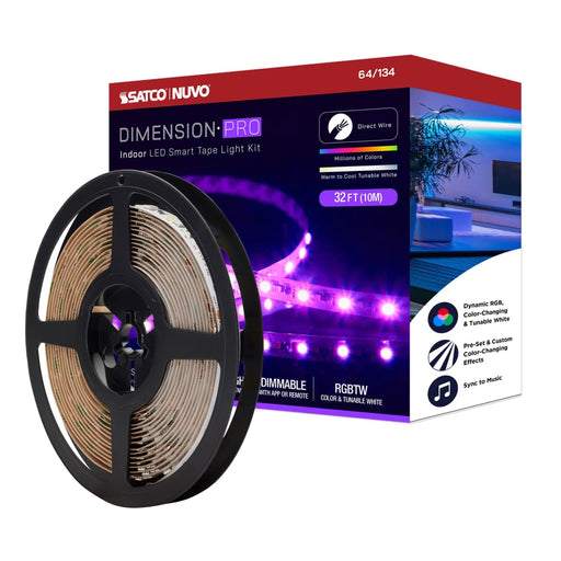 Tape Light Nuvo 64-134 Dimension Pro - Tape Light strip - 32 ft. - Hi-Output - RGB plus Tunable White - J-Box connection - Starfish IOT Capable - IR Remote Included - White Finish Nuvo
