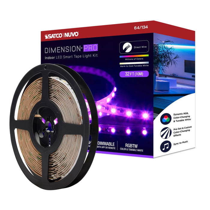 Tape Light Nuvo 64-134 Dimension Pro - Tape Light strip - 32 ft. - Hi-Output - RGB plus Tunable White - J-Box connection - Starfish IOT Capable - IR Remote Included - White Finish Nuvo