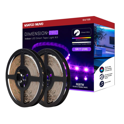 Tape Light Nuvo 64-135 Dimension Pro - Tape Light strip - 64 ft. - Hi-Output - RGB plus Tunable White - J-Box connection - Starfish IOT Capable - IR Remote Included - White Finish Nuvo