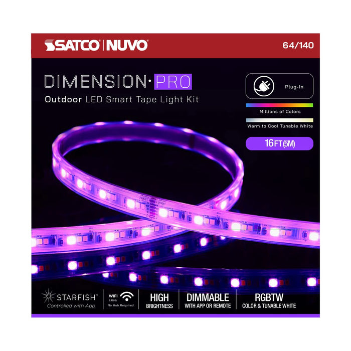 Tape Light Nuvo 64-140 Dimension Pro - Tape Light strip - 16 ft. - Hi-Output - RGB plus Tunable White - Plug connection - IP65 - Starfish IOT Capable - RF Remote Included - White Finish Nuvo