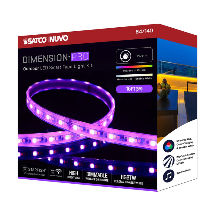Tape Light Nuvo 64-140 Dimension Pro - Tape Light strip - 16 ft. - Hi-Output - RGB plus Tunable White - Plug connection - IP65 - Starfish IOT Capable - RF Remote Included - White Finish Nuvo