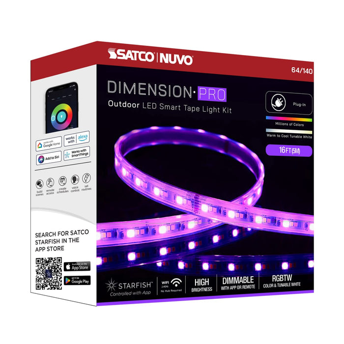 Tape Light Nuvo 64-140 Dimension Pro - Tape Light strip - 16 ft. - Hi-Output - RGB plus Tunable White - Plug connection - IP65 - Starfish IOT Capable - RF Remote Included - White Finish Nuvo