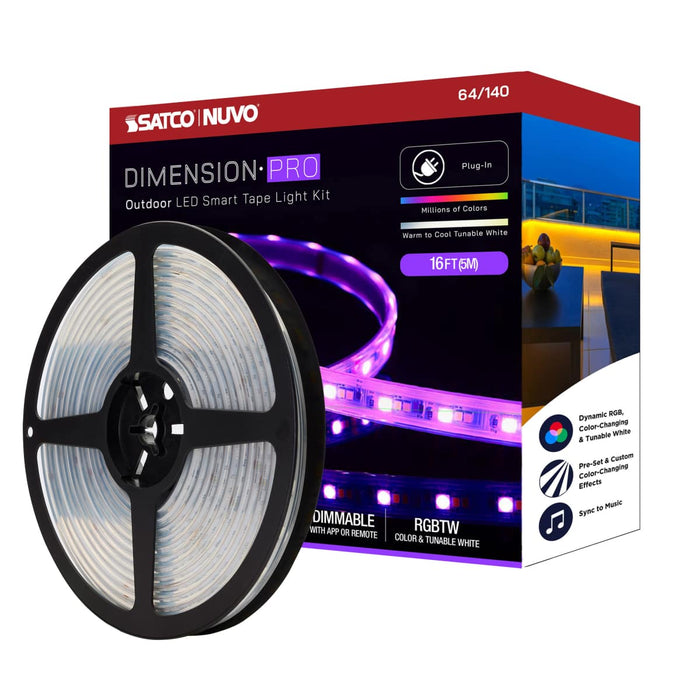 Tape Light Nuvo 64-140 Dimension Pro - Tape Light strip - 16 ft. - Hi-Output - RGB plus Tunable White - Plug connection - IP65 - Starfish IOT Capable - RF Remote Included - White Finish Nuvo
