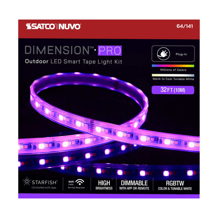 Tape Light Nuvo 64-141 Dimension Pro - Tape Light strip - 32 ft. - Hi-Output - RGB plus Tunable White - Plug connection - IP65 - Starfish IOT Capable - RF Remote Included - White Finish Nuvo